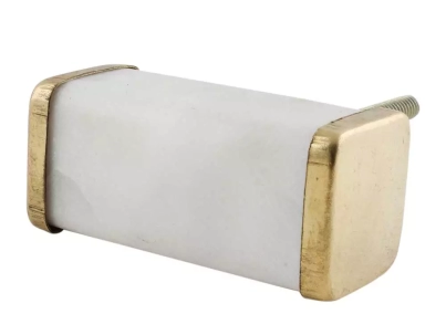 46728White Rectangle Stone Gold Cabinet Knobs (2)