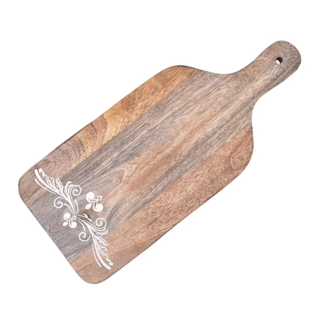 60206Rectangular Wooden Chopping Board with a Handle With Floral Design (4)