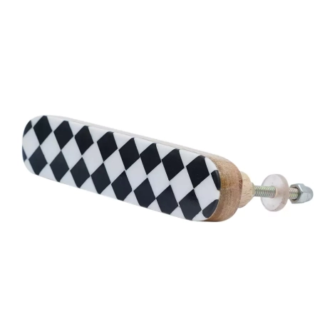 60403Black and White Checkerboard Resin and Wood Almirah Handle (2)