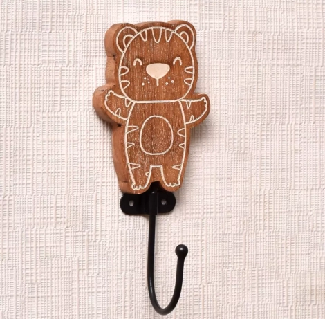 61209Brown Wooden Bear Wall Hooks For Keys